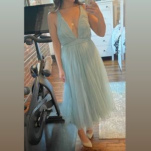 Selfie Leslie Plunging Neckline Mesh Midi Dress